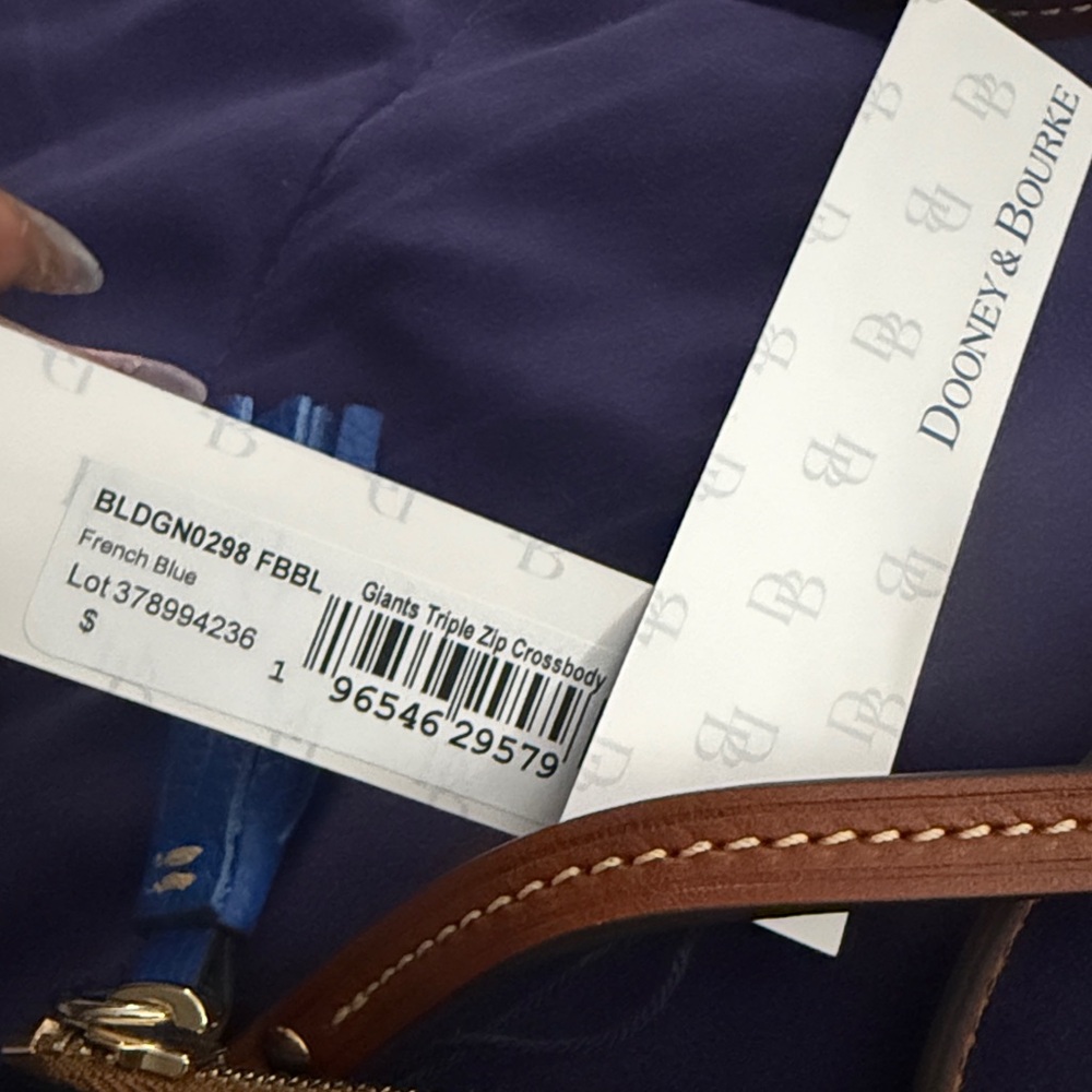 Dooney & Bourke NY Giants Triple Zip Pebbled Leather Crossbody Blue NWT $278 - Picture 8 of 9